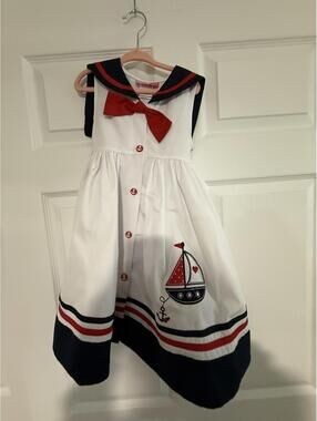 Girls' Nautical Sailboat Dress with Anchor Buttons